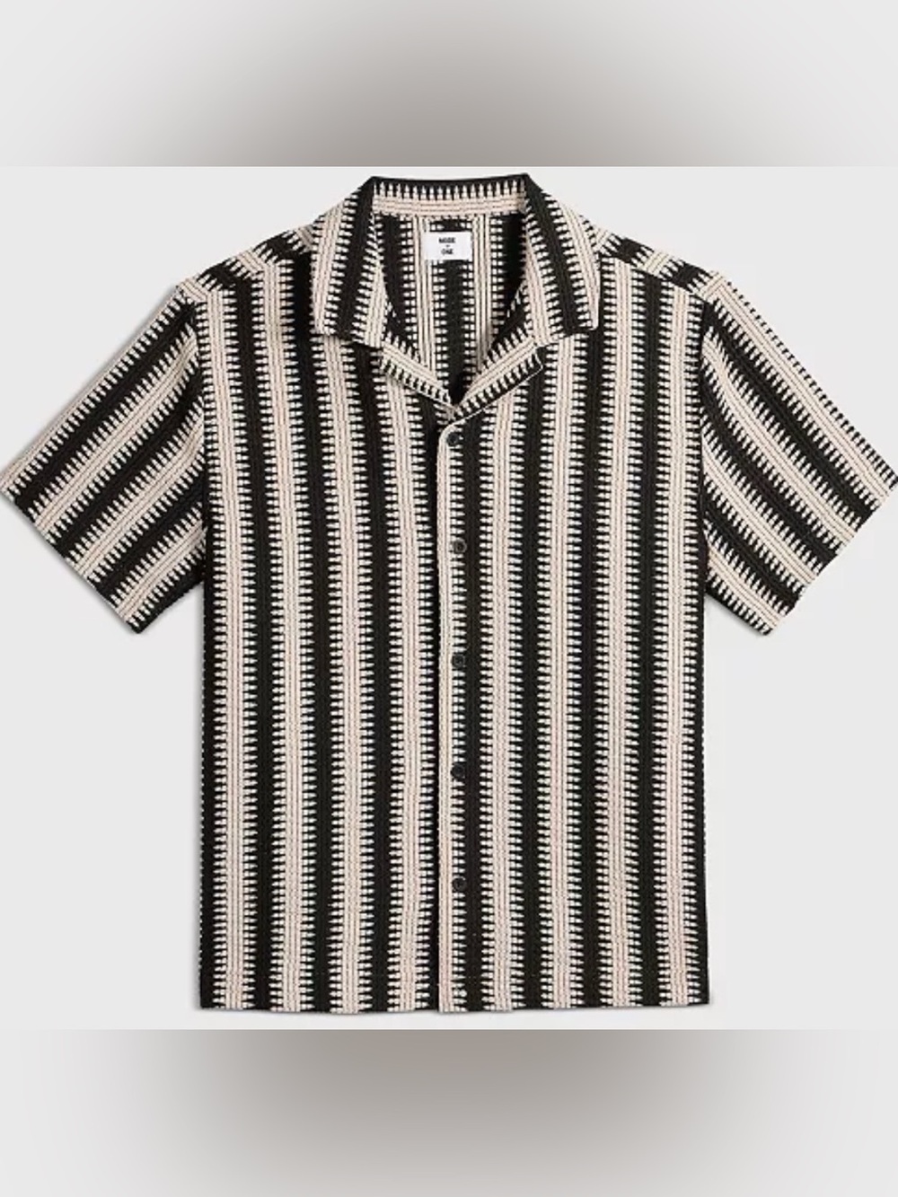 Macy's Black and Cream Striped Short Sleeve Button-Down Shirt